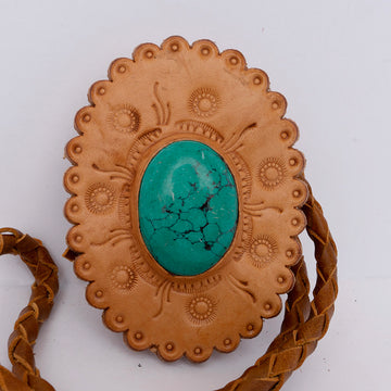 American Darling ADJW103C Braided Genuine Leather Jewelry Necklace with Leather Concho